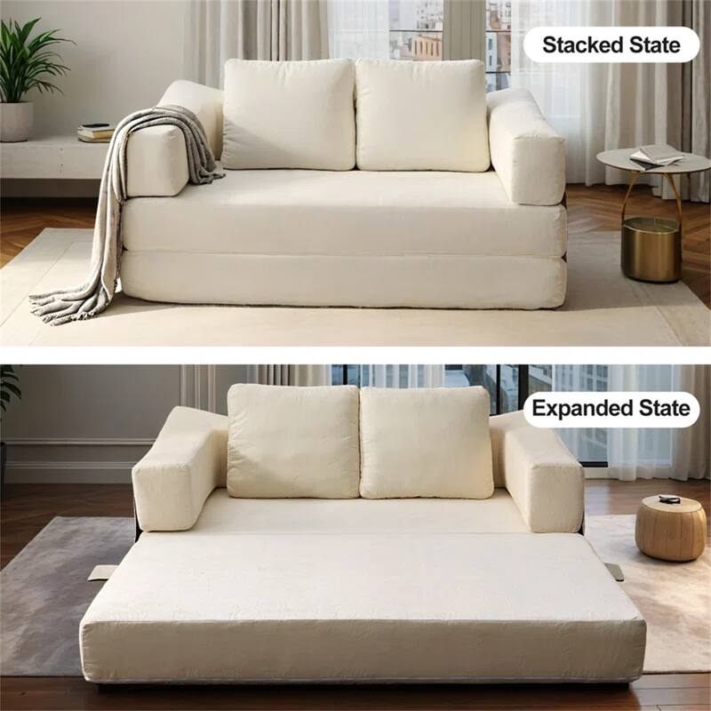 70.87" Upholstered Convertible Sleeper Sofa, Convertible Chair Floor Couch Comfy Sofa for Living Room, Bedroom, Chenille Fabric