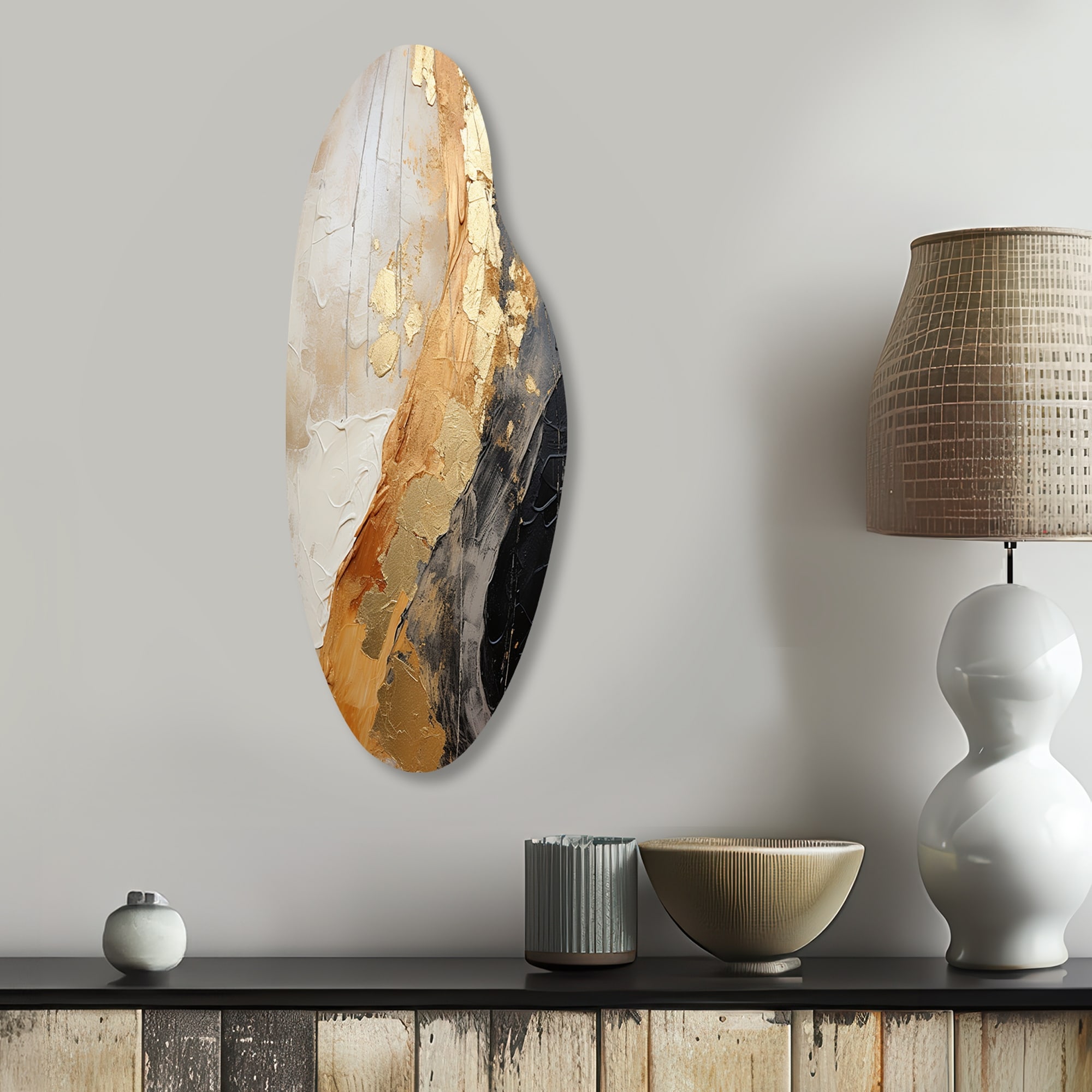 Minimalism Chrome Gold And Black Poteries - Abstract Spirals Sculptures Wall Art In Metal - Metal Curved Shape Print