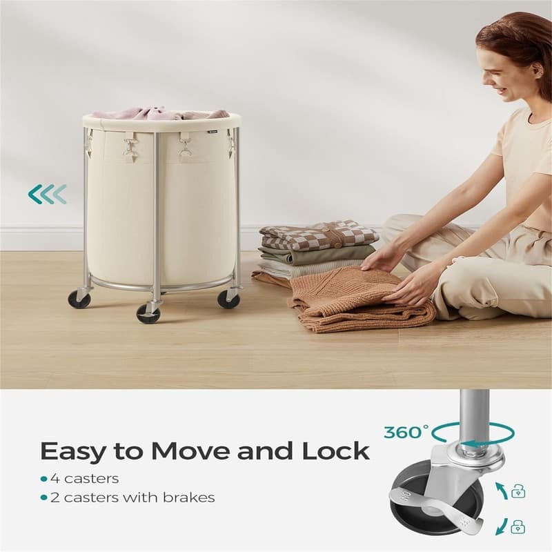 Laundry Basket with Wheels Rolling Laundry Hamper - 15.7"L x 15.7"W x 24"H