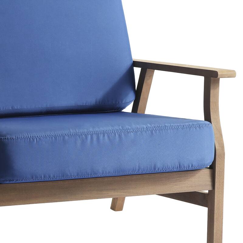 2 Set Outdoor Patio Acacia Wood Arm Chair With Cushion