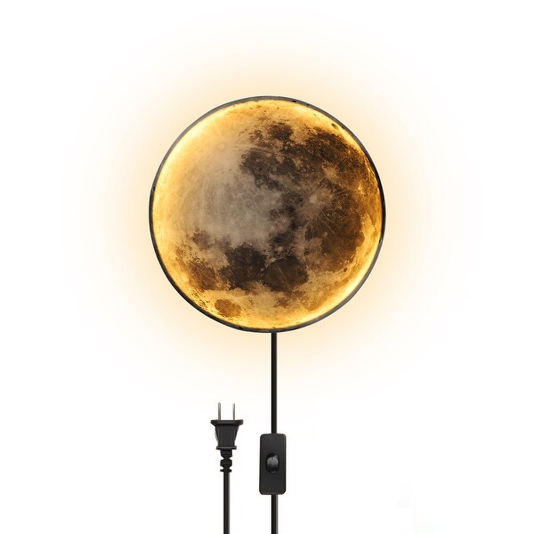1 Light Moon Wall Sconce Plug in Modern LED Wall Light with 3 Color Temperature Black Indoor Wall Lamp Bed Bath Beyond 42381794