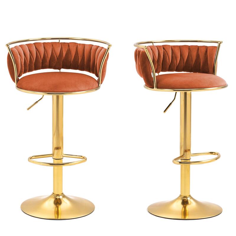 4 Set Velvet Adjustable Swivel Bar Stools With Backs