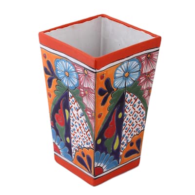 Novica Handmade Talavera Symmetry Ceramic Vase