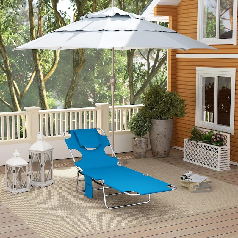 Folding Chaise Lounge Chair, 5 Position Sun Tanning, Face Hole,Pillow