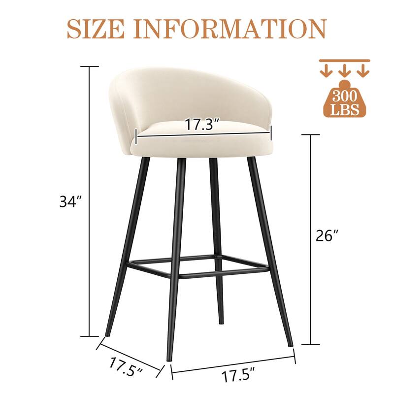Upholstered Counter & Bar Stools With Metal Frame, Bar Chairs for Kitchen lsland with back and footrest