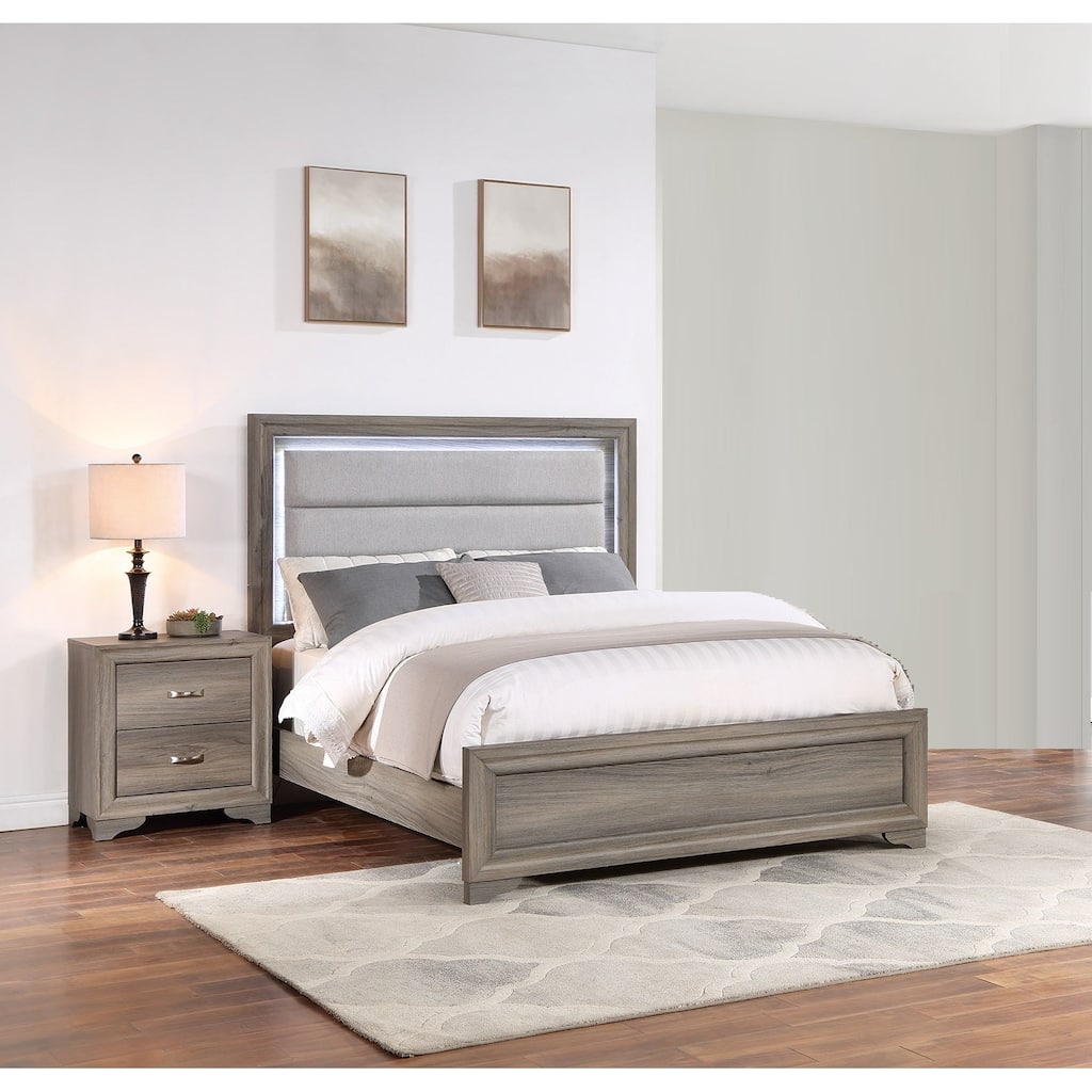 Contemporary Style 3pc Bed 2x Nightstand Set Metal Handles Bracket legs Light Brown Finish Bedroom Furniture