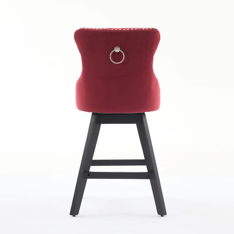 Set of 2,Swivel Velvet Barstools with Button Tufted Decoration and Wooden Legs