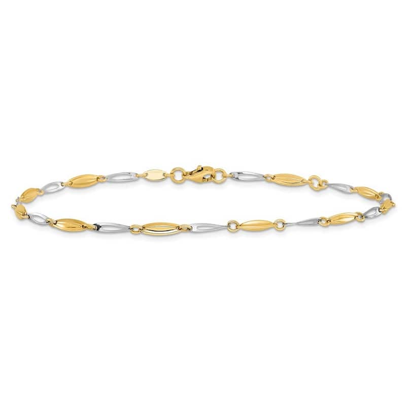 Curata Women's Italian 3.2mm 14k Two-tone Gold Polished Stamping Anklet - 9 +1 Inch