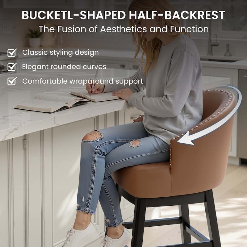 Bar Stools PU Leather / Linen Fabric Upholstered Solid Wood Swivel Barstool Set of 2/4