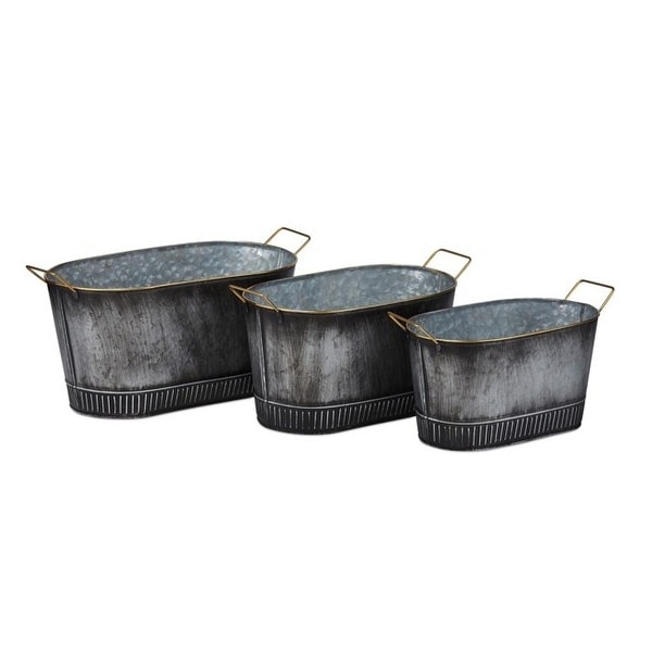 Set of 3 Gray Gilbert Graphite Finish Galvanized Planters with Gold Color Handles 16.25" - N/A