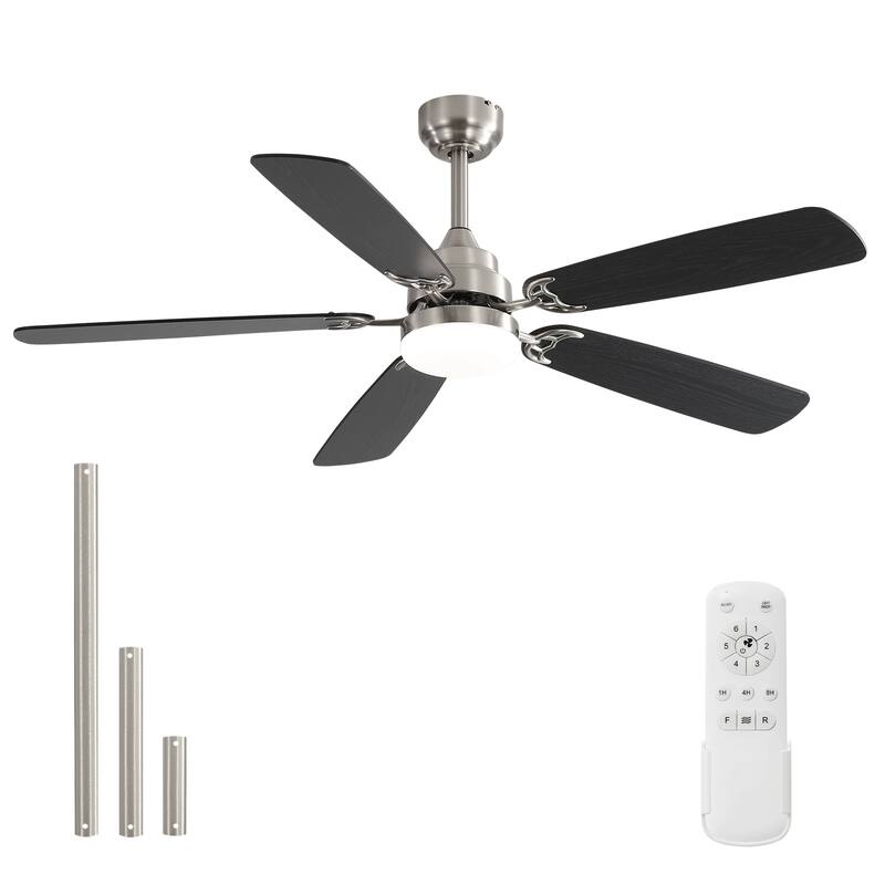Sofucor 52 Inch Ceiling Fan,5 Dual Finish Plywood Blades,Reversible DC Motor,Remote Control,LED Light,Farmhouse - Nickel