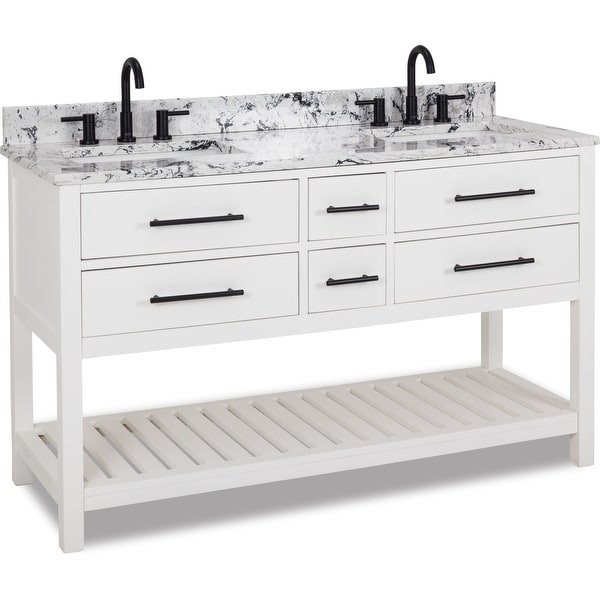 Jeffrey Alexander VN-WAV-60-WB Wavecrest 60" Free Standing Single Basin Vanity Set with Wood Cabinet and Engineered Marble