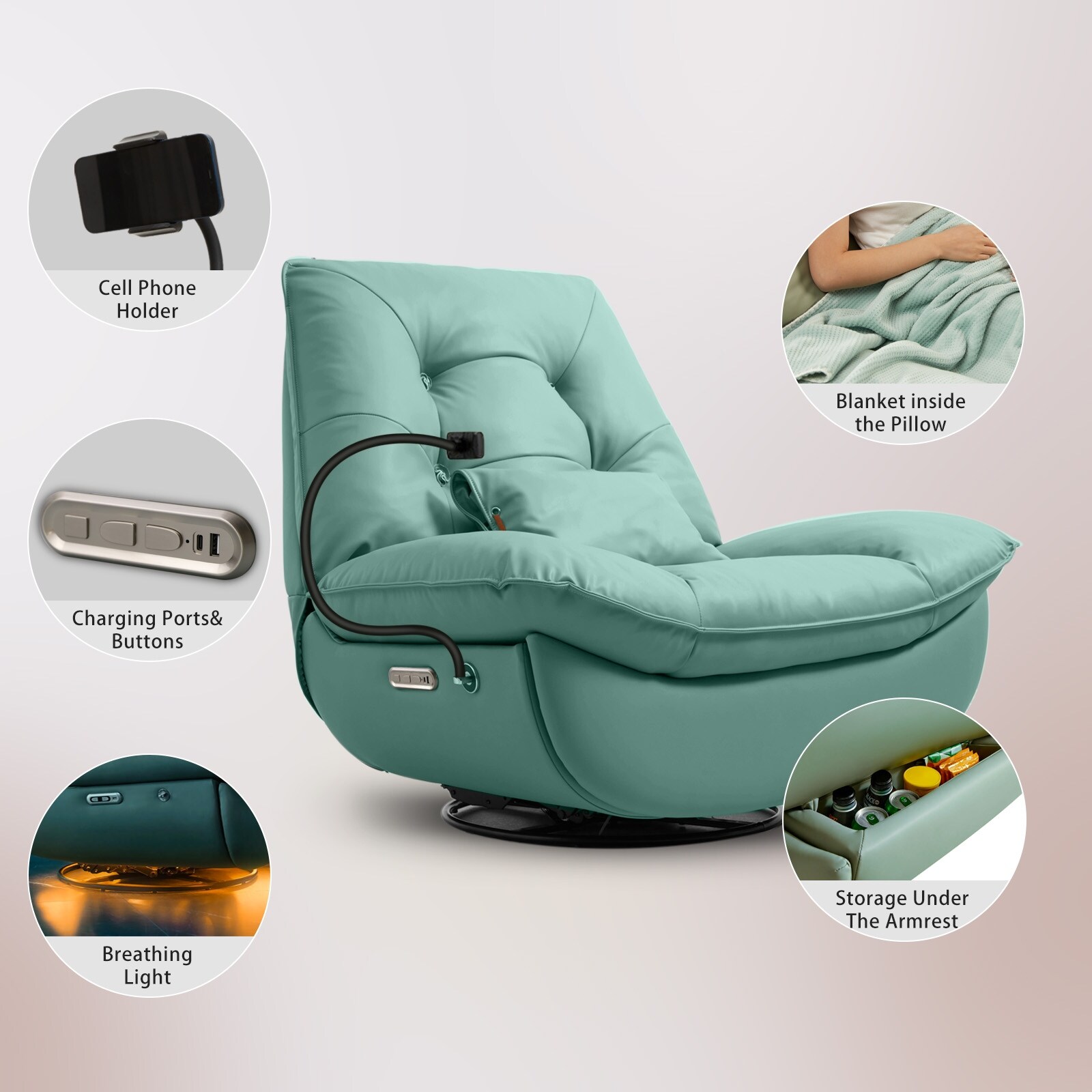 Smart Multifunction Electric Recliner Chair PU Leather Swivel Recliners with USB Rechargeable Bed Bath Beyond 39834776