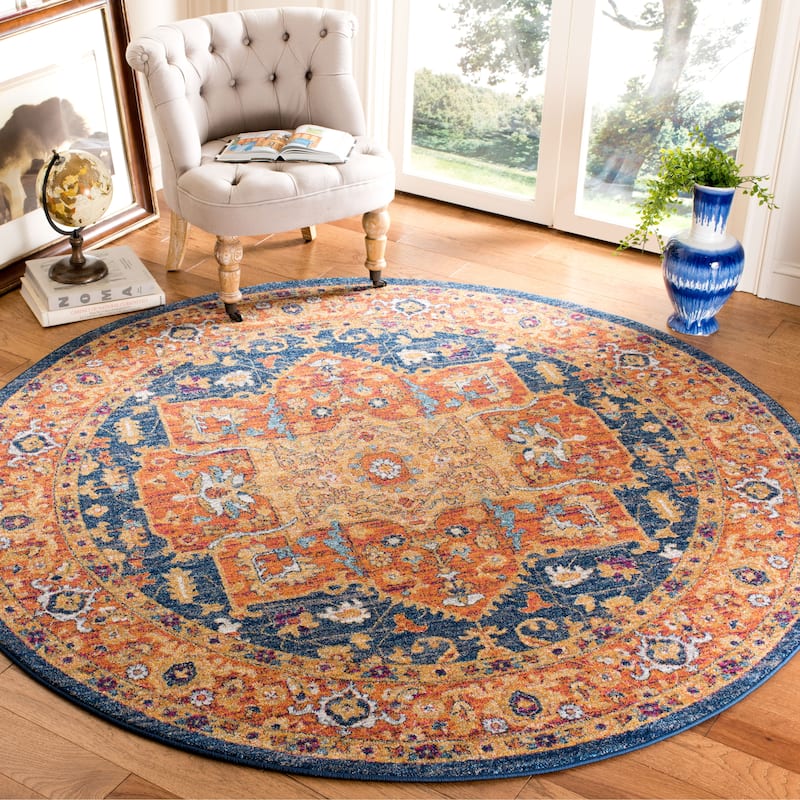 SAFAVIEH Evoke Spasenka Vintage Boho Medallion Rug - 6'7" Round - Blue/Orange
