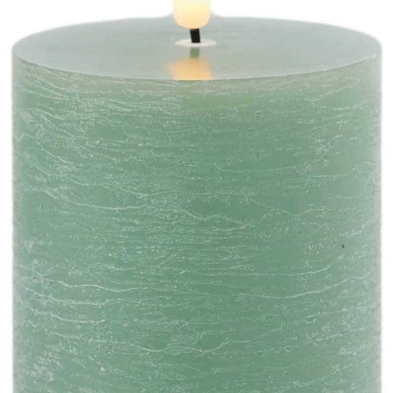 Set of Two Green Flameless Pillar Candles