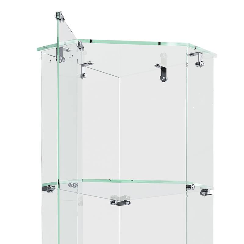 Roomfitters Glass Display Cabinet with Lighting, 4 Tier Curio Case for Collectibles, Floor Standing Showcase, Black