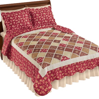 Marlowe Burgundy Floral Ruffle Patch Reversible Quilt