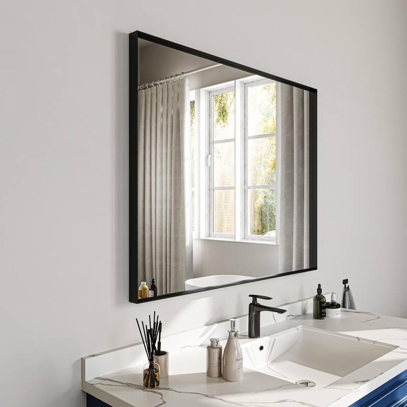 TOOLKISS Right Angle Aluminum Frame Bathroom Vanity Mirror with Clear Glass - 40 inch.W x 32 inch.H - Black