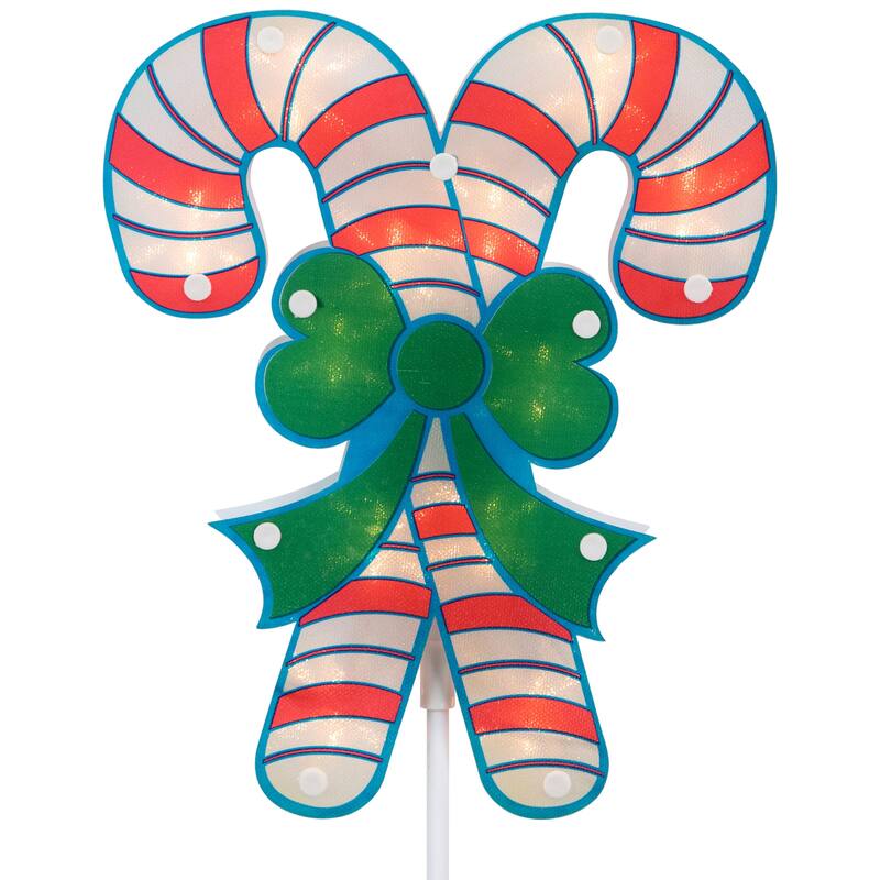 Set of 3 Lighted Holographic Cy Cane Christmas Pathway Markers 25.5" - Red