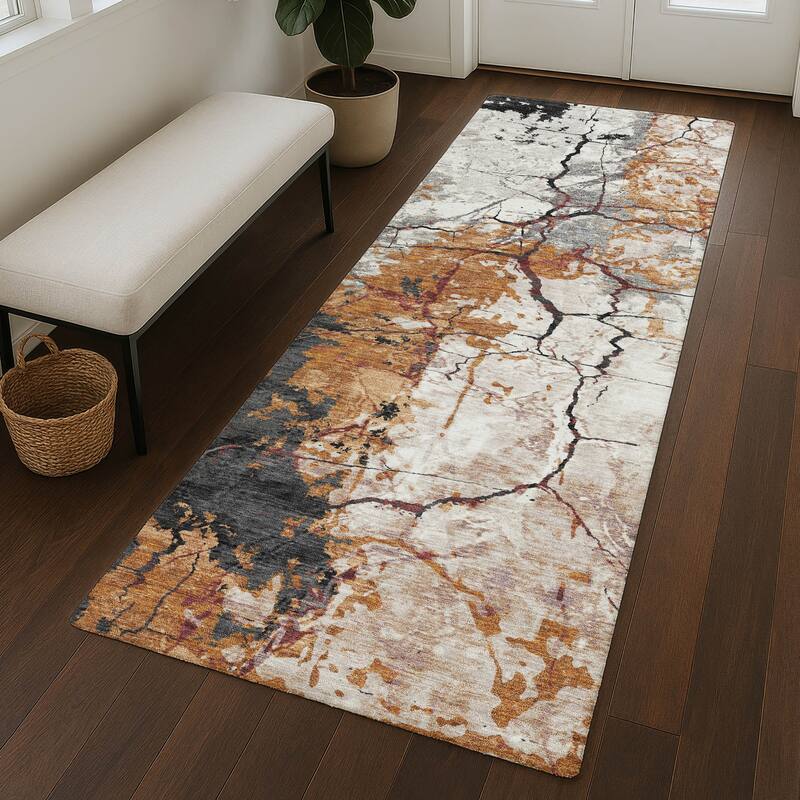 Machine Washable Indoor/ Outdoor Modern Crackle Chantille Rug