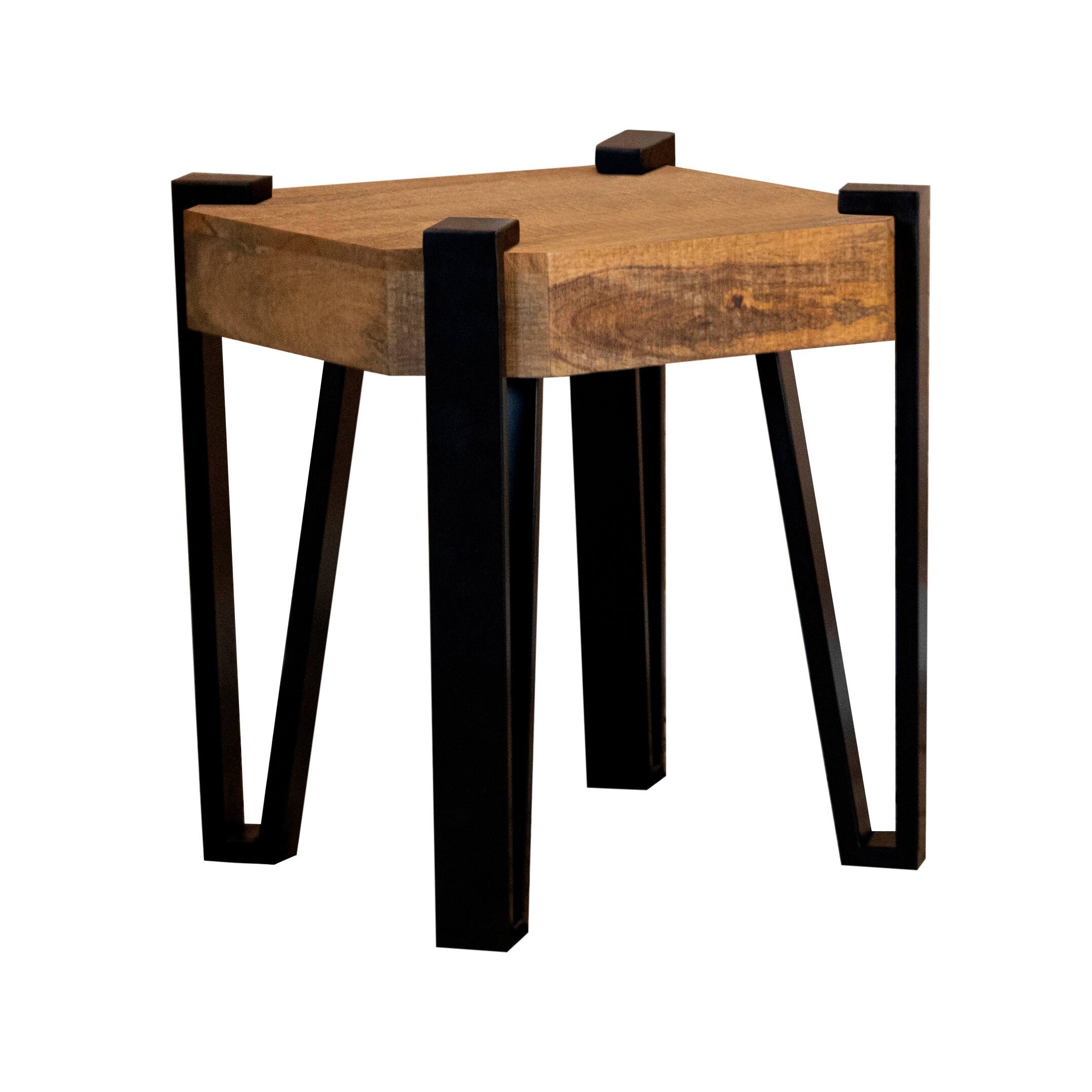 Deedis Natural and Matte Black Wooden Square Top End Table Bed Bath