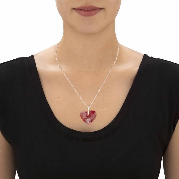 Silvertone Heart Shaped Red Glass Simulated Crystal Pendant Necklace Overstock