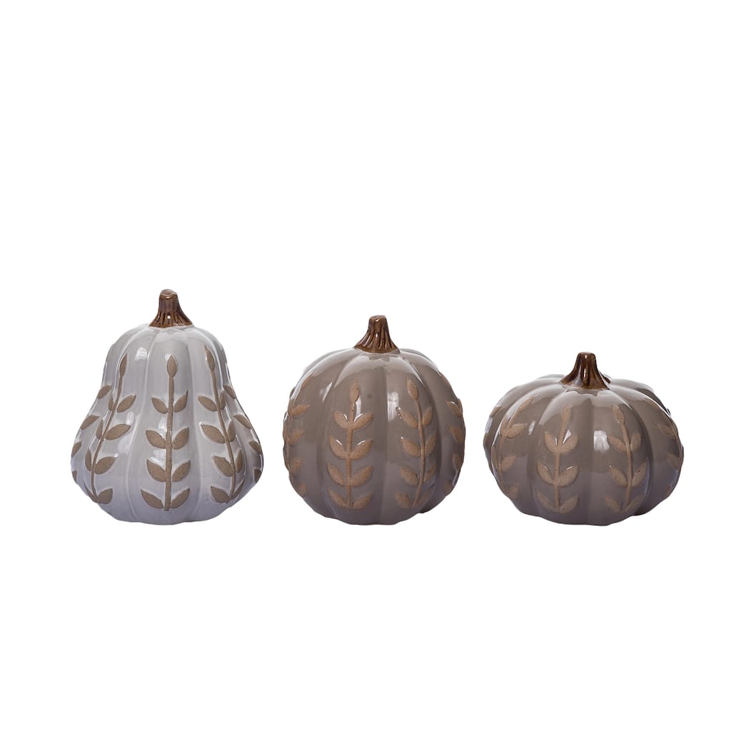 Transpac 6.25 in. Harvest Neutral Pumpkin with Pattern Set of 3