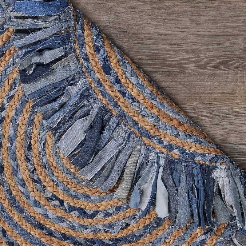 Sevita Organic Jute Braided Area Rug, Denim Blue and Natural