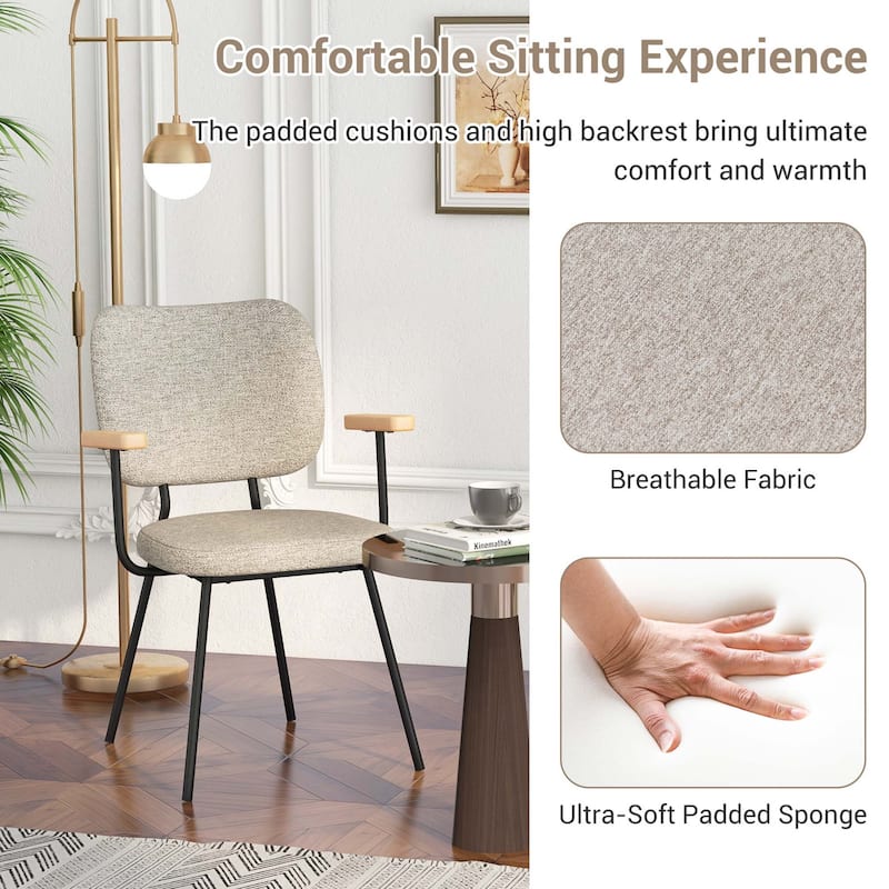 Costway Set of 2 Modern Linen Fabric Dining Chairs Padded Kitchen - See Details