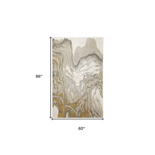 HomeRoots 5' X 8' Gold Ivory And Gray Abstract Stain Resistant Area Rug ...