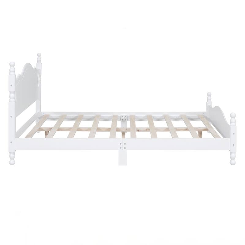 Queen Size Wood Platform Bed Frame,Retro Style Platform Bed with Wooden Slat Support
