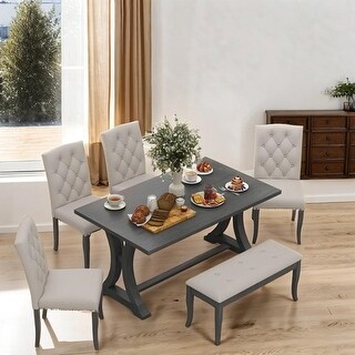 6-Piece Farmhouse Dining Table Set, Rectangular Trestle Table and 4 ...