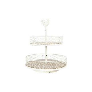 2-Tier Wood & Metal Round Trays with Rooster Top