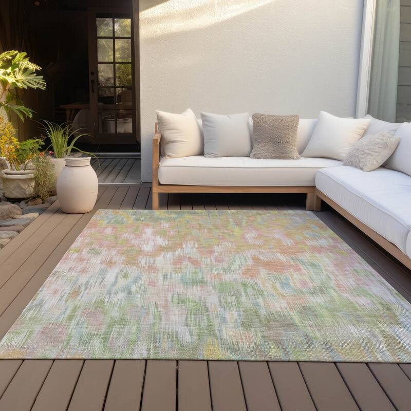Machine Washable Indoor/Outdoor Modern Watercolor Chantille Rug - Coral - 10' x 14'