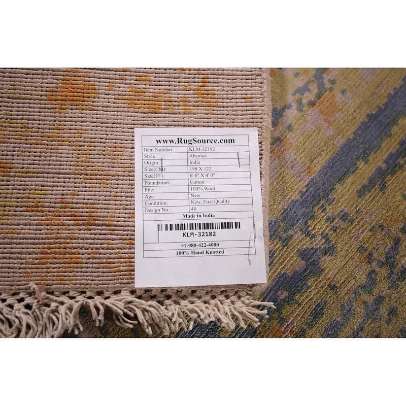 Contemporary Multicolor Abstract Area Rug Handmade Wool Carpet - 4'0"x 6'6"