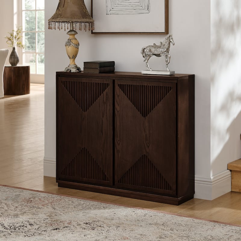 Mid Century Modern V-shape Storage Cabinet, Buffet Cabinet with Storage, Narrow Side Cabinet for Living Room Entryway - Dark Walnut