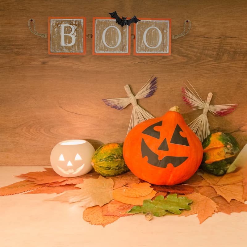 27.5" Beige and Orange BOO Halloween Hanging Banner