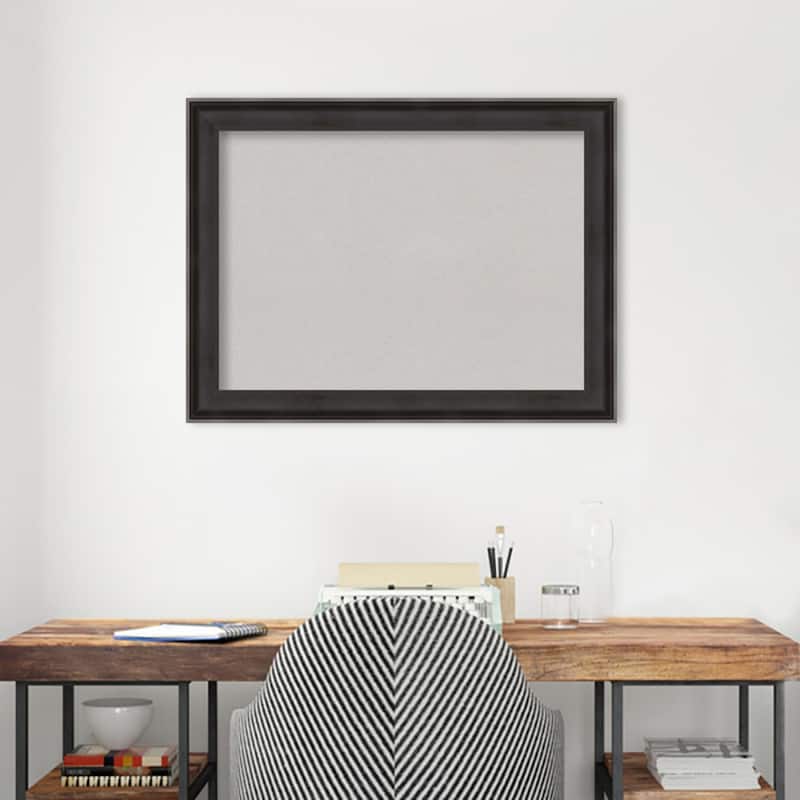 Allure Charcoal Wood Framed Grey Corkboard Bulletin Board, Organization Board, Pin Board