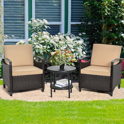 3 PCS Rattan Sofa Set Patio Conversation Set with Coffee Table