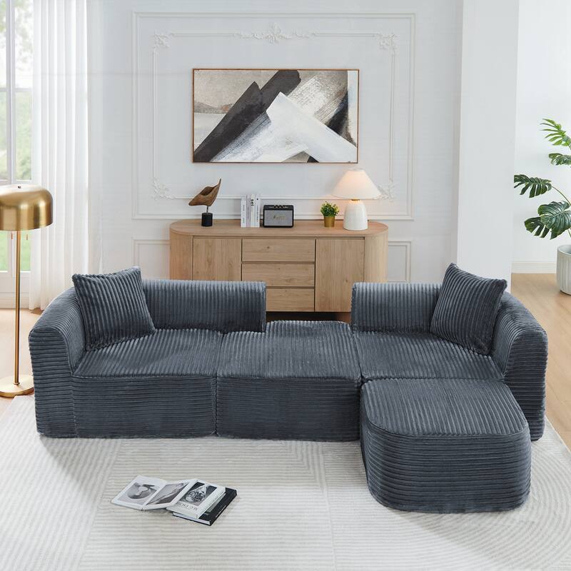 Sectional Couch with L-Shape Chaise, Modular Sofa with Movable Ottoman