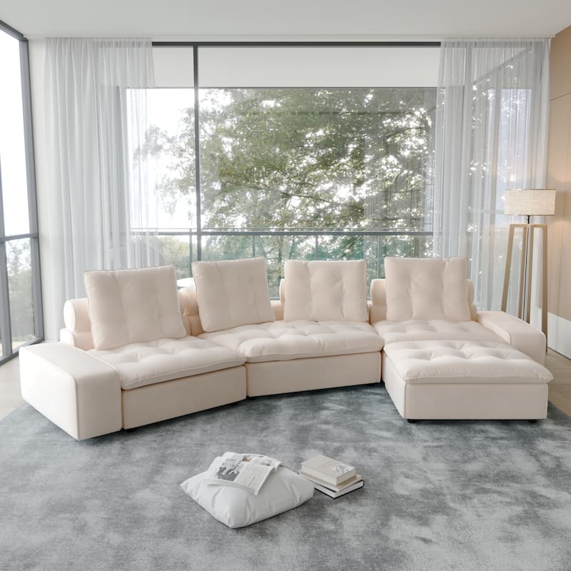 Stupendous Miami Modular Sofa Down Filled Curved Cloud Sectional Sofa 4 Seater with Ottoman