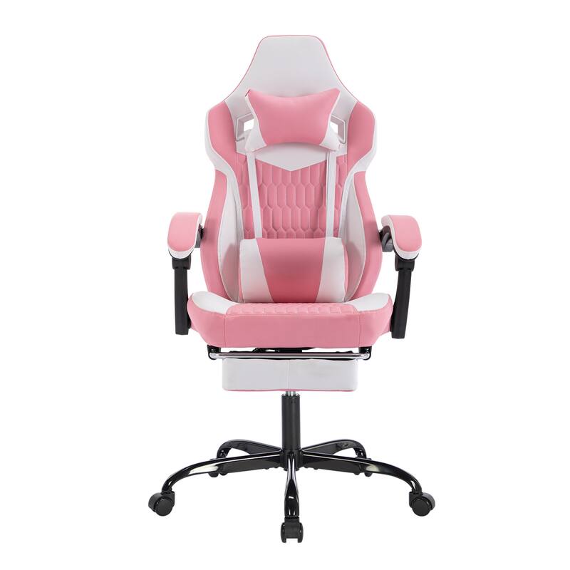 Gaming Chair with Footrest, High Back Gaming Chairs Ergonomic Chair with Adjustable Headrest Lumbar Support Video Gaming Chair - Pink