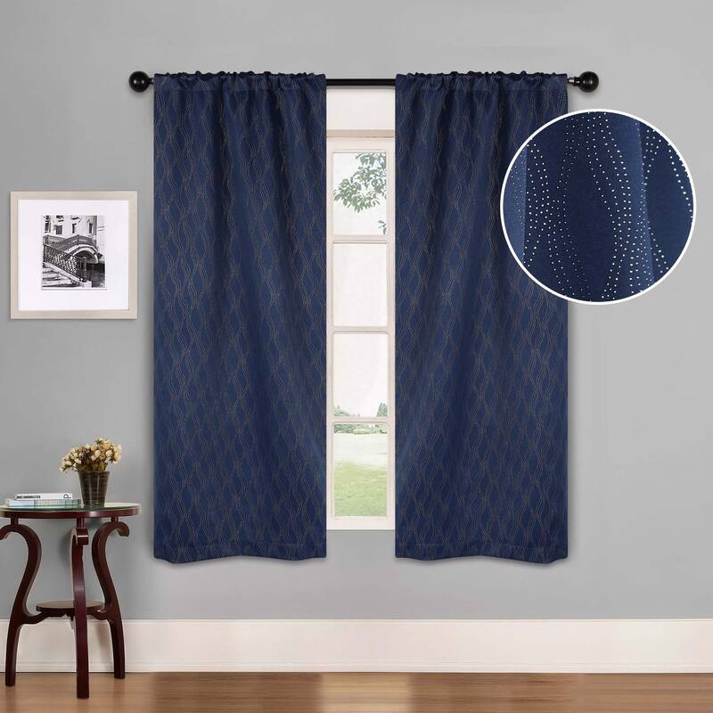 Superior Zuri Washable Room Darkening Curtains, Set of 2 Panels - 26"x63" - Navy Blue