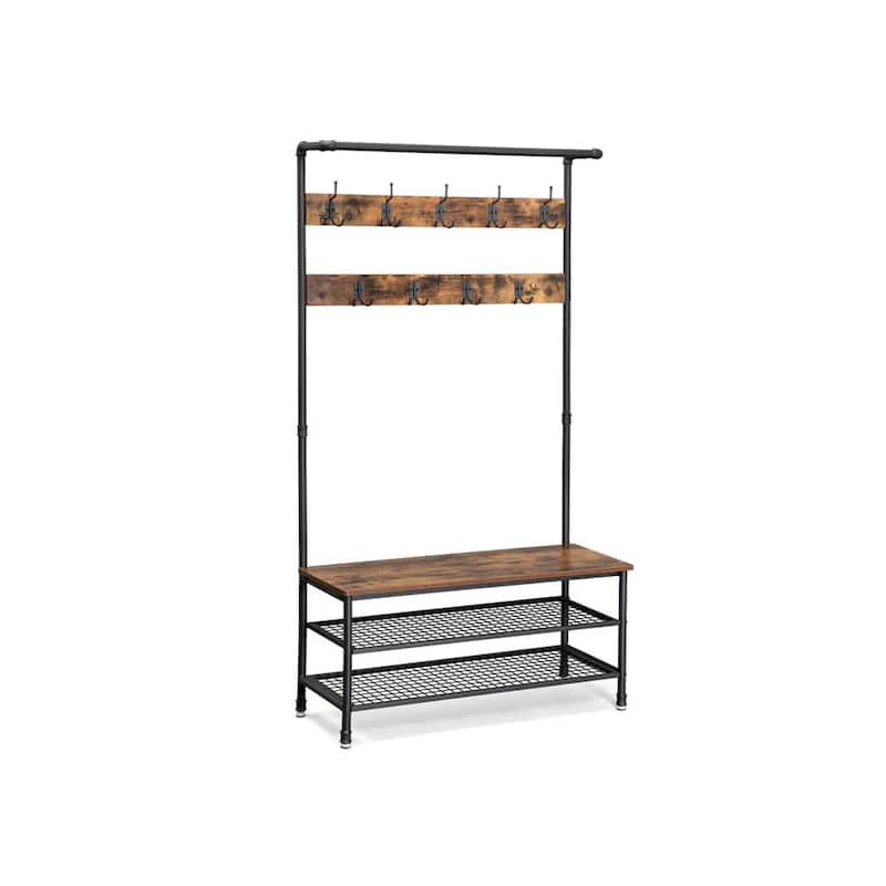 VASAGLE Industrial Coat Rack Storage Bench, Pipe Style Hat and Coat ...
