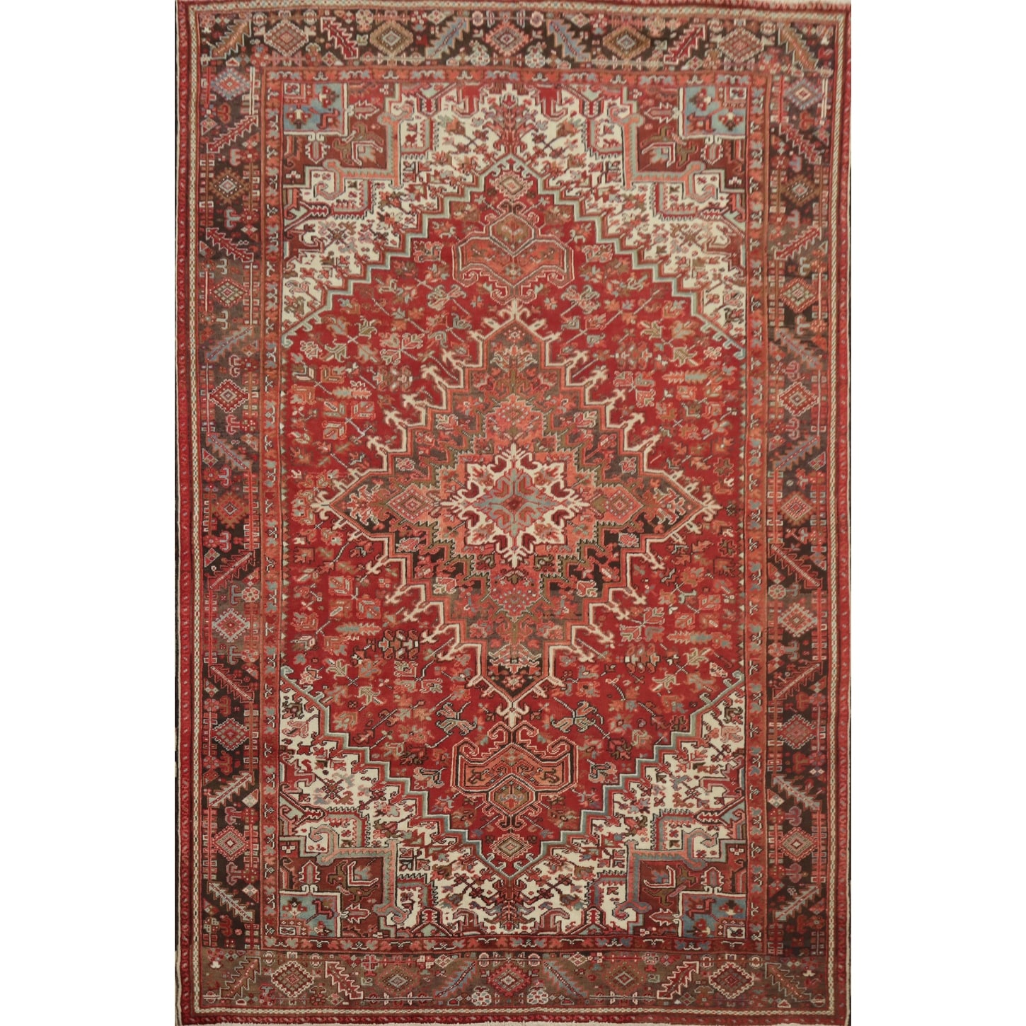 Hand Knotted Oriental 100% Wool Carpet Traditional Medallion Red Heriz Area Rug - 10' 11'' X 8' 2''