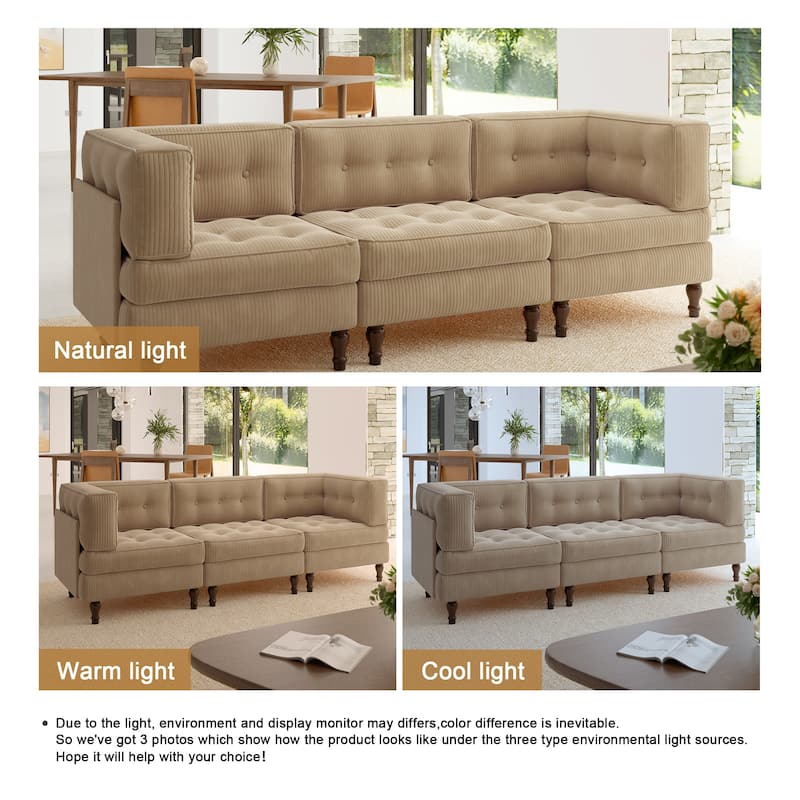 Oversized Modular Sectional Corduroy Fabric Tufted Sofa