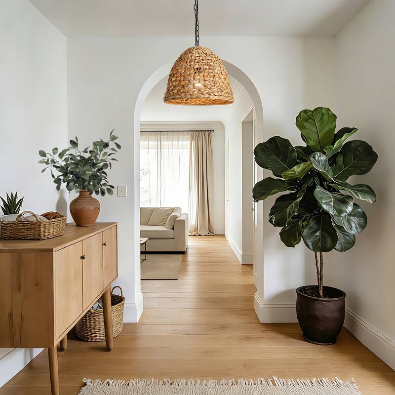 Ravy 1-Light Rattan Dome Pendant Light Handwoven Kitchen Island Lights - D 15" x H 12.2"