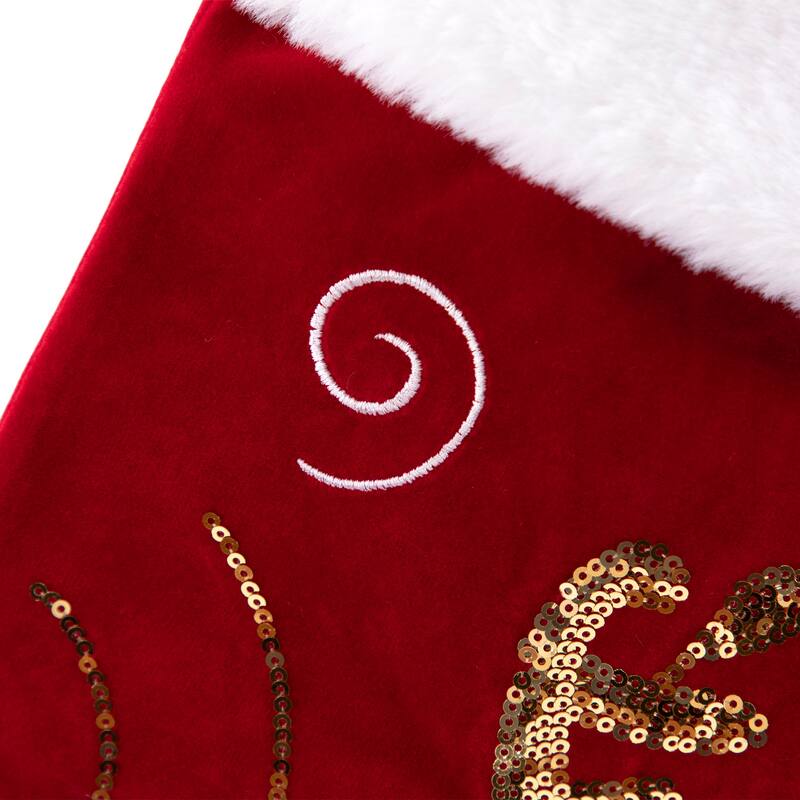 Reindeer and Snowflake Sequin Christmas Stockings - 20" - Red and White - Set of 2