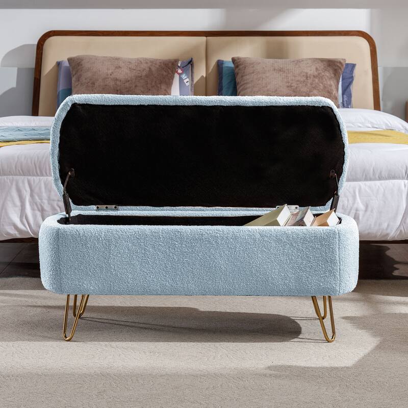 Oval Storage Ottoman Bench with Gold Legs by GDFStudio - 39.37"L x15.75"W x 15.50"H