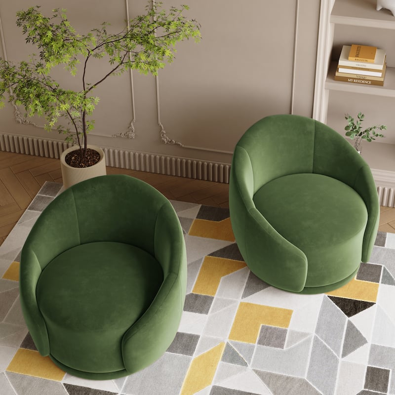 Velvet Boucle Upholstered Accent Chairs Swivel Barrel Chair (Set of 2)